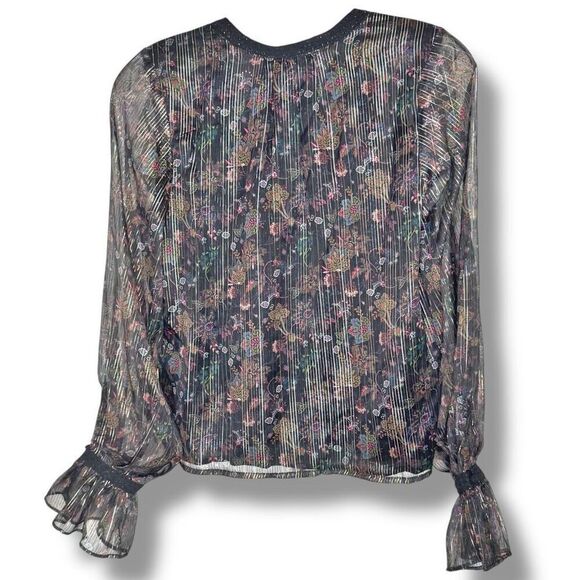Allison NY Mason Mayes Jules Ruffle Laced Metallic Blouse Paisley Blooms Size XS - Picture 7 of 11